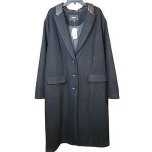 Torrid Faux Wool Longline PU Collar Coat Deep Black Plus Size 4 4X 26 42935393